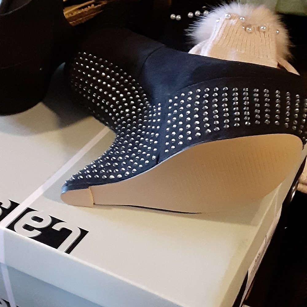 LA STRADA BLACK SUEDE BLING PLATFORM WEDGE GAGA STYLE MADE IN HOLLAND - Picture 4 of 4